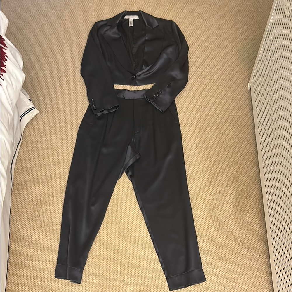 Fleur du Mal Black Satin Pantsuit